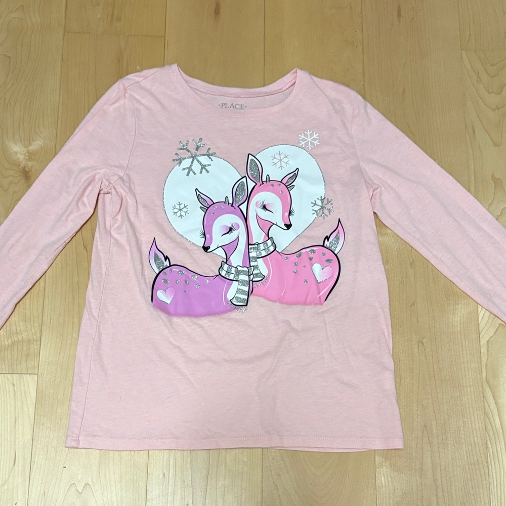 The Children's Place Pink Deer Long Sleeve Tee